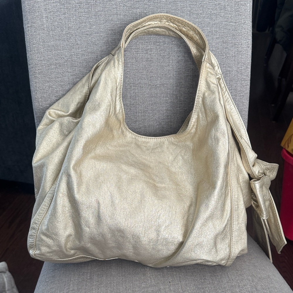 Valentino Garavani Gold Metallic Leather Hobo Bag Y2K Shoulder Purse - Picture 6 of 16